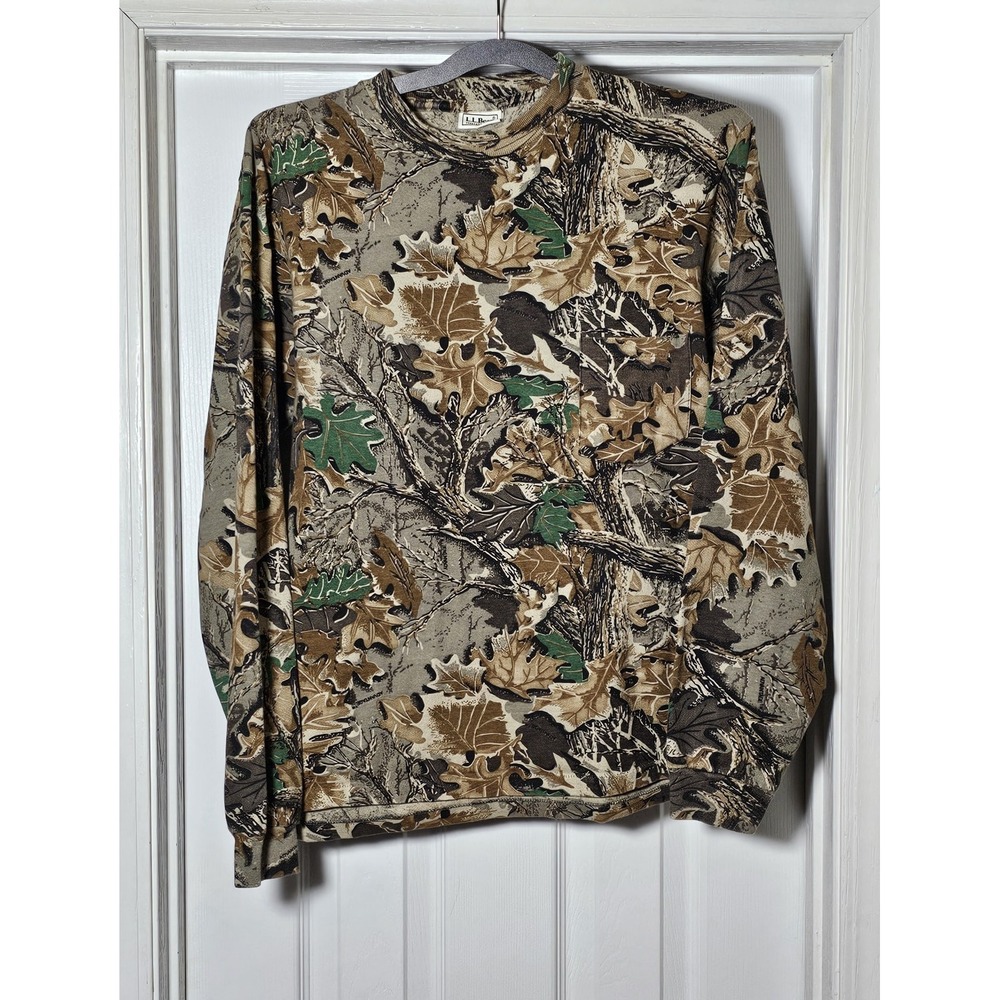 Vintage L.L. Bean Camouflage Pocket Tee Shirt Size S/M No Size‎ Tag Hunting Camo